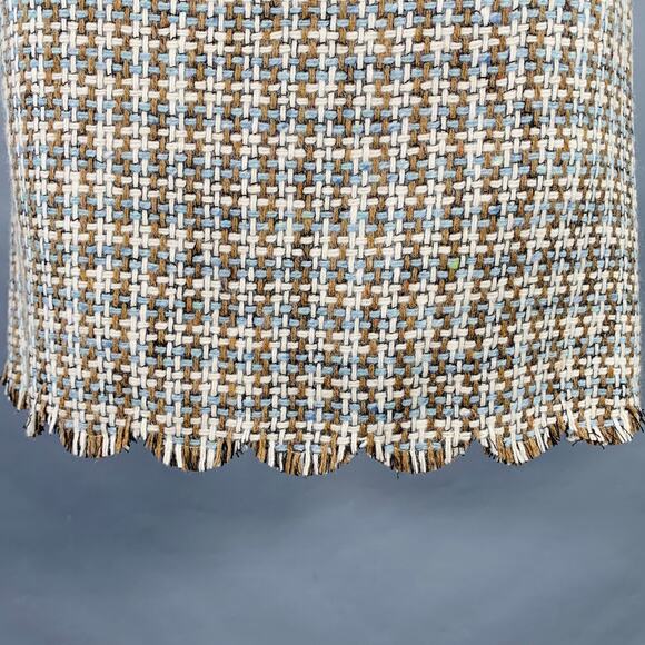 MOSCHINO Size 8 Brown Blue Cream Wool Woven Pencil Below Knee Scallop Hem Skirt - Picture 3 of 9